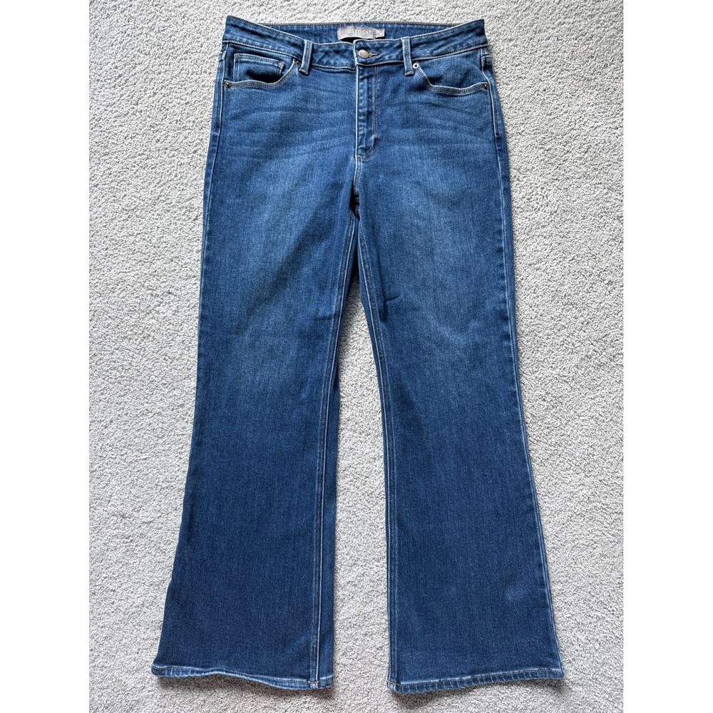 JUSTUSA Dark Wash Flare Leg Mid Rise Petite Jeans AB246P Blue‎ Size 31P 12P